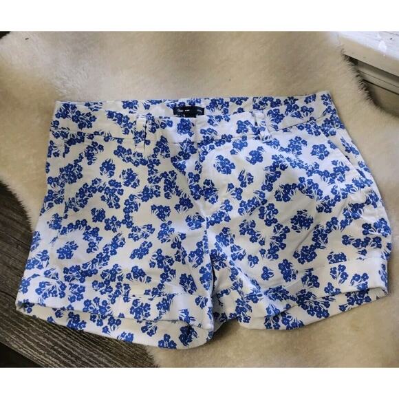 Gap Floral Shorts Women’s Size 6 White Blue Mid Rise Stretch Pockets - Picture 2 of 11